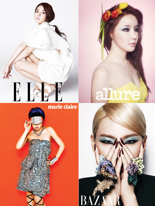 2NE1 members strike a pose for solo pictorials in 4 different fashion magazines